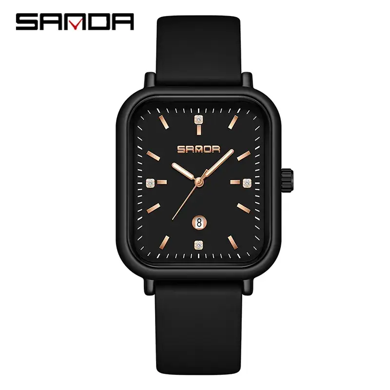 Sanda Quartz Watch Rose Gold Square Black Dial - Image 8