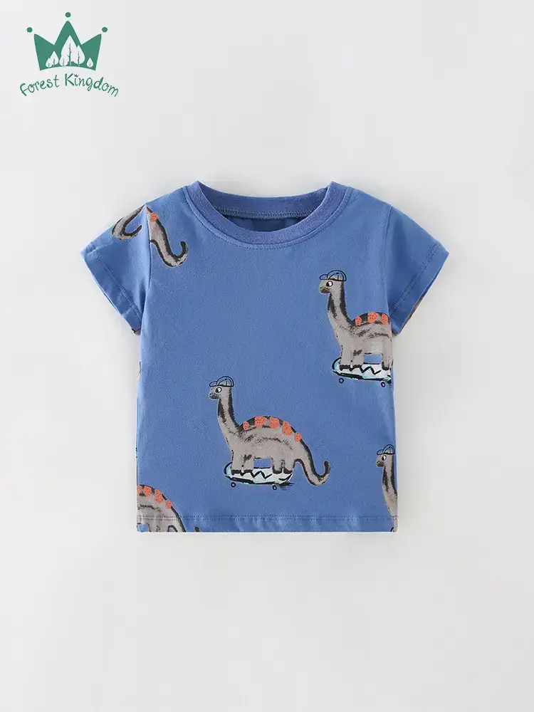 Boys Dinosaur Print T-Shirt Blue Short Sleeve - Image 2