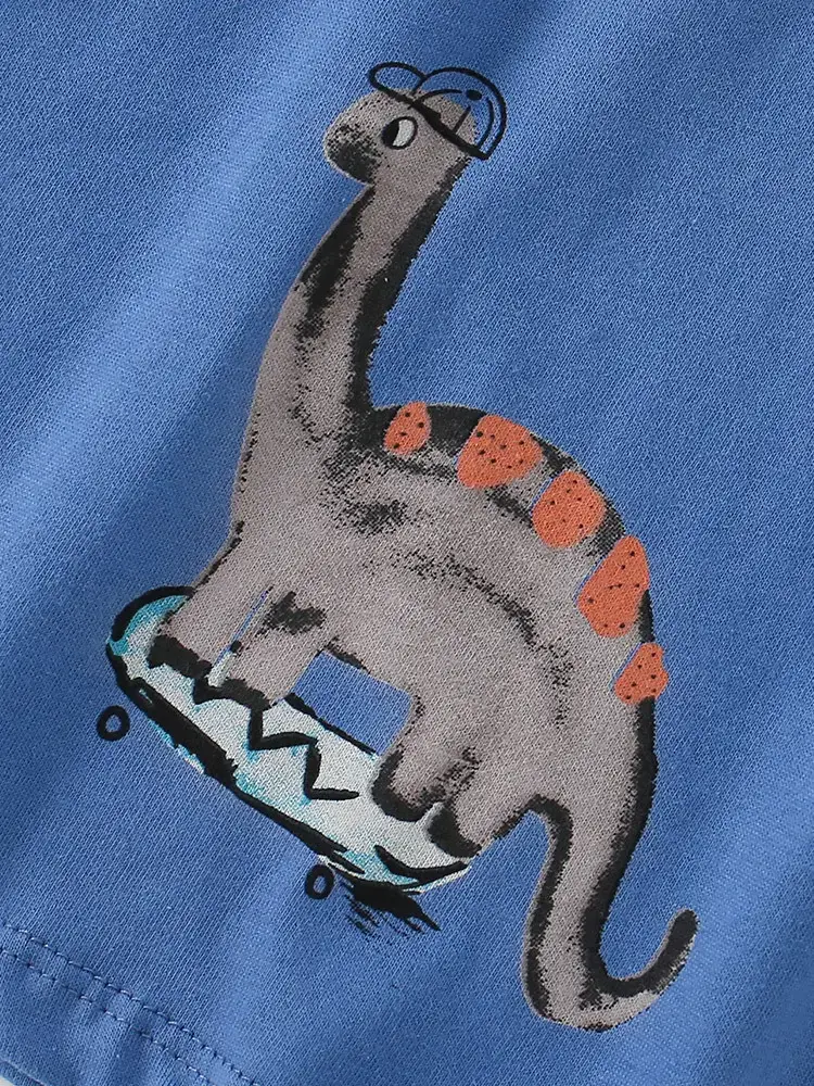 Boys Dinosaur Print T-Shirt Blue Short Sleeve - Image 4