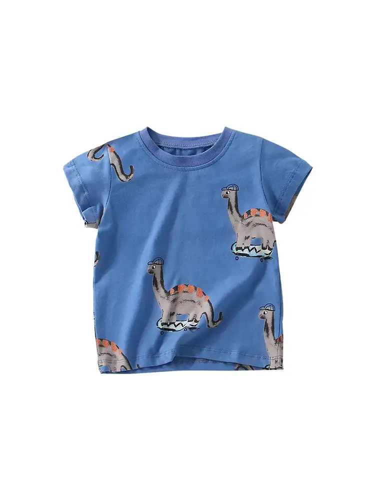 Boys Dinosaur Print T-Shirt Blue Short Sleeve - Image 6