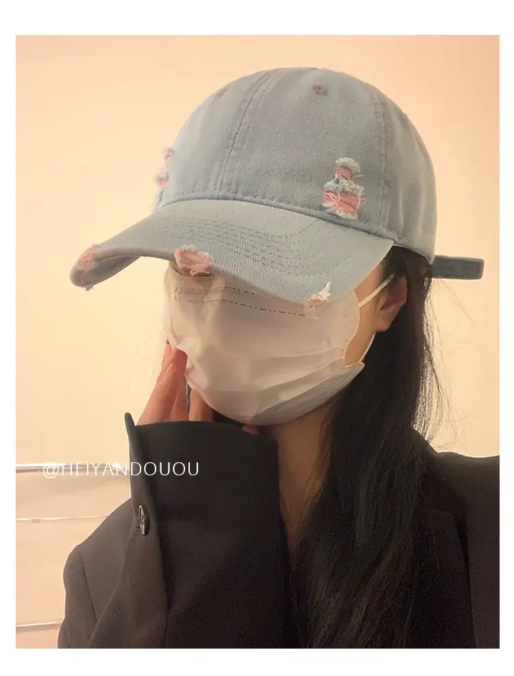 Men Baseball Cap Light Blue Retro Embroidery — feature 8