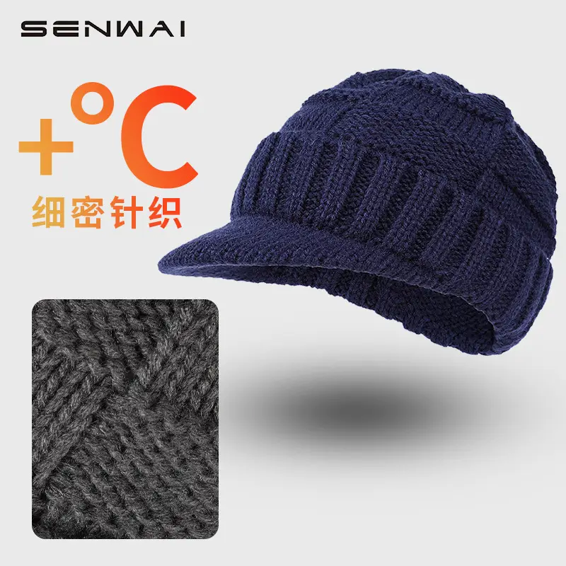 Men's Winter Fleece Cap Navy Blue Warm Ear Protection - Image 3