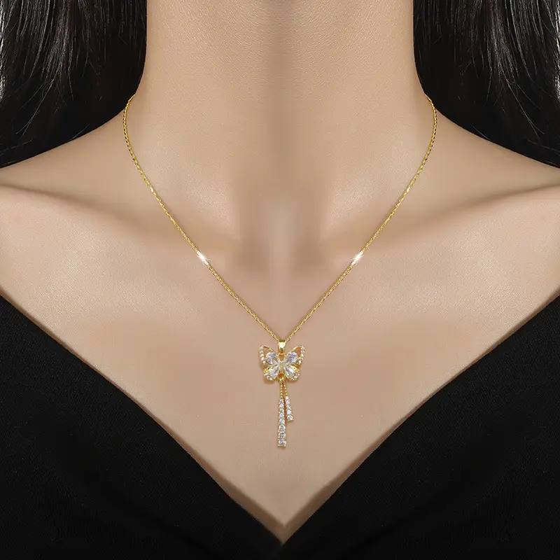 Titanium Steel Butterfly Tassel Necklace for Women - Image 3