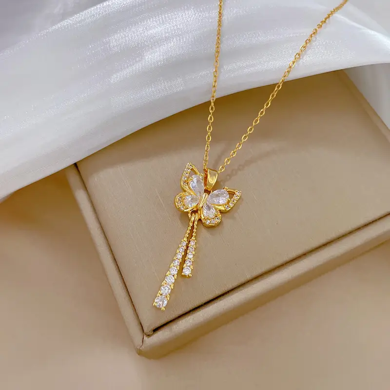 Titanium Steel Butterfly Tassel Necklace for Women - Image 4