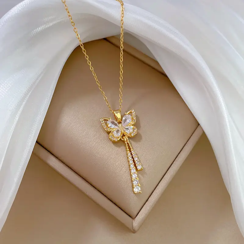 Titanium Steel Butterfly Tassel Necklace for Women - Image 5