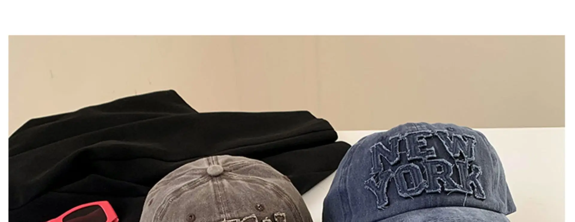 New York Washed Denim Cap Women Retro Dressed Ripped Hole Big Head Showing Face Small Hat Trendy — feature 11