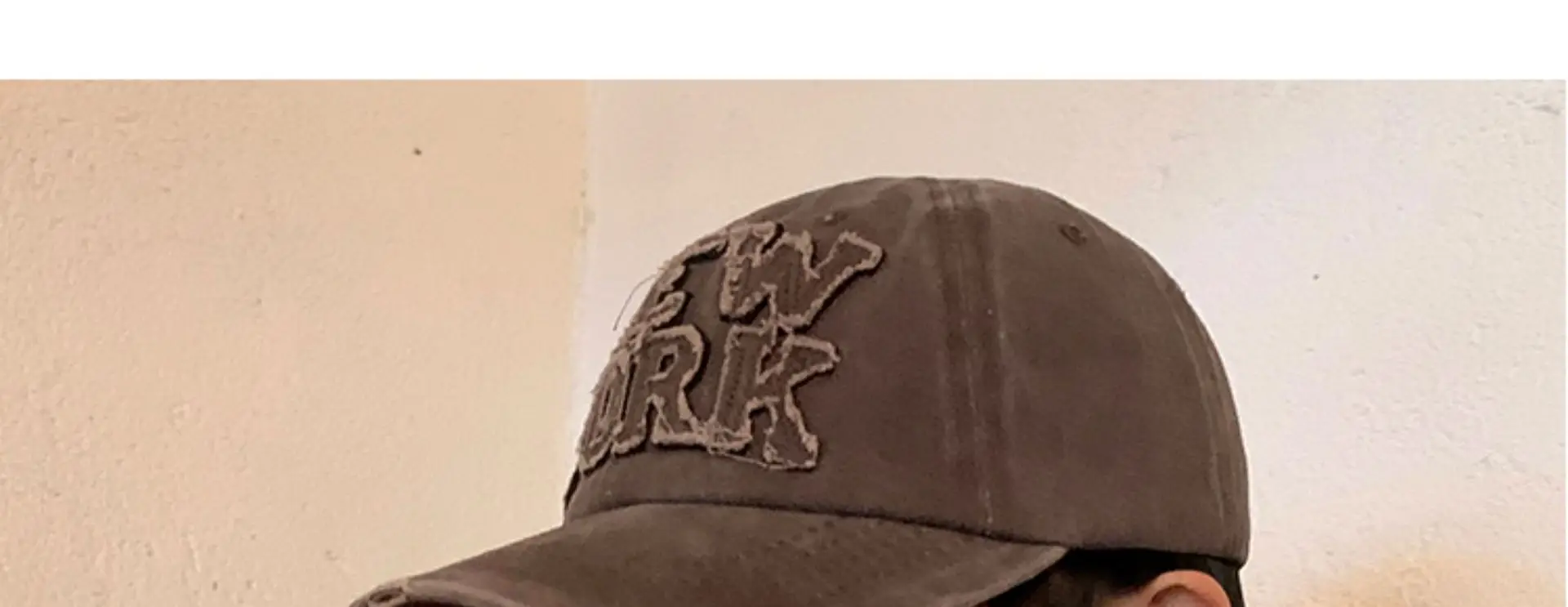 New York Washed Denim Cap Women Retro Dressed Ripped Hole Big Head Showing Face Small Hat Trendy — feature 8