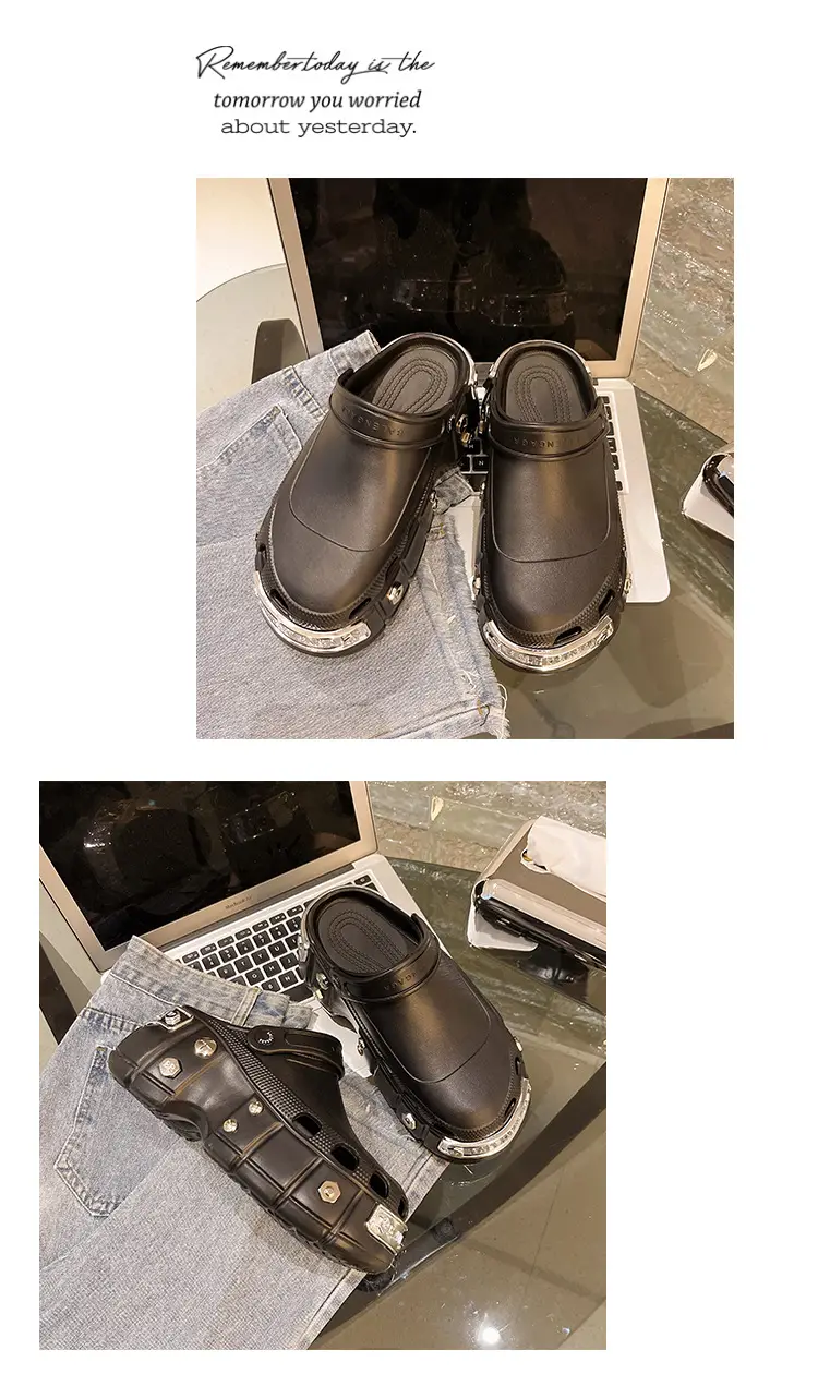Internet celebrity slippers metal heightened platform Paris hole shoes women's summer 2023 Summer new breathable outerwear sandals — feature 11