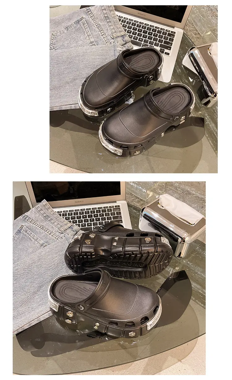 Internet celebrity slippers metal heightened platform Paris hole shoes women's summer 2023 Summer new breathable outerwear sandals — feature 12