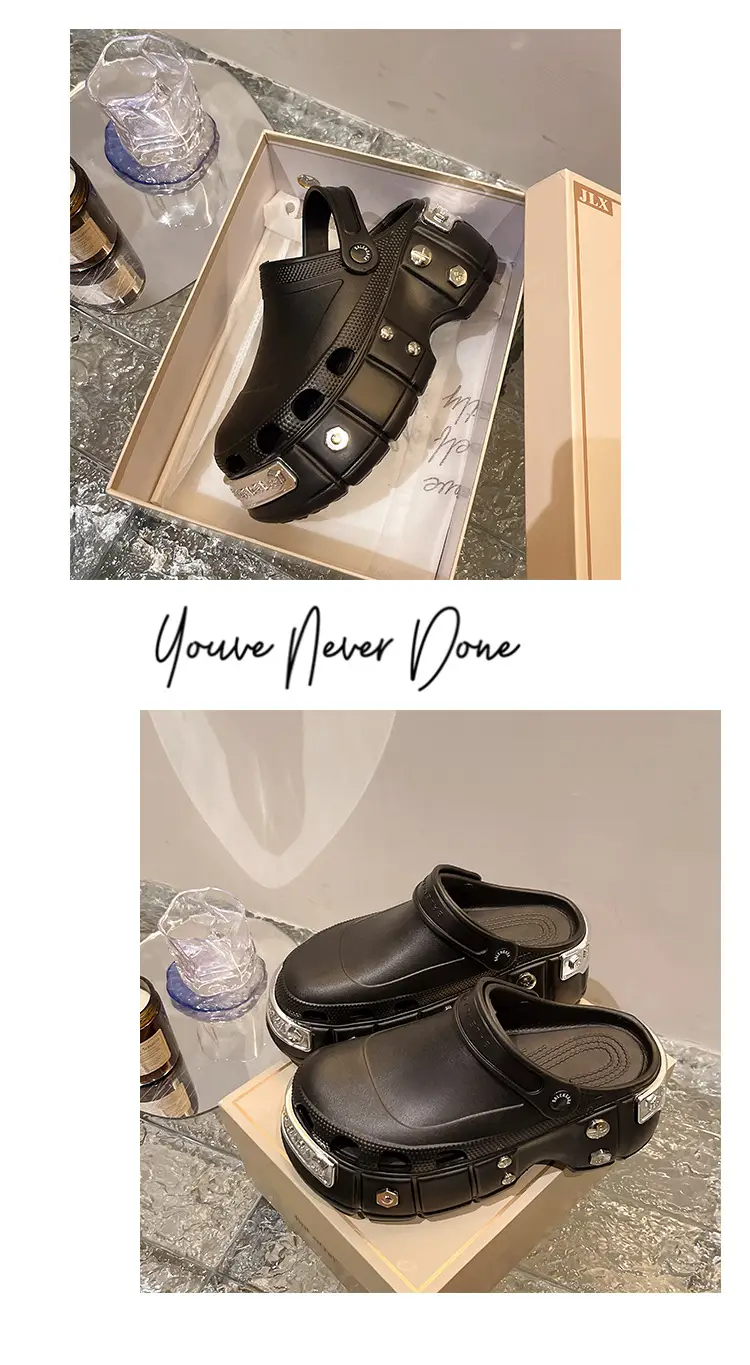 Internet celebrity slippers metal heightened platform Paris hole shoes women's summer 2023 Summer new breathable outerwear sandals — feature 13