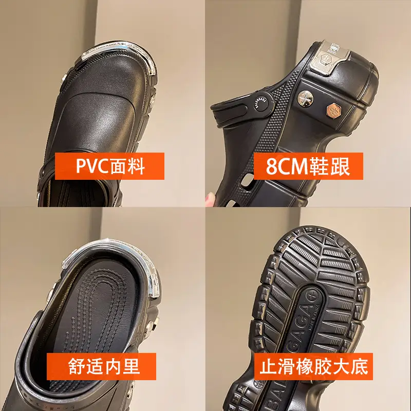 Internet celebrity slippers metal heightened platform Paris hole shoes women's summer 2023 Summer new breathable outerwear sandals — feature 19