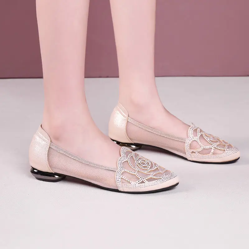 Soft Leather Single-layer Shoes Women's Mesh Flat Hollow Flat Heel Sandals Women's Summer 2023 New Toe Frosted Large Size Women's Shoes - Image 6