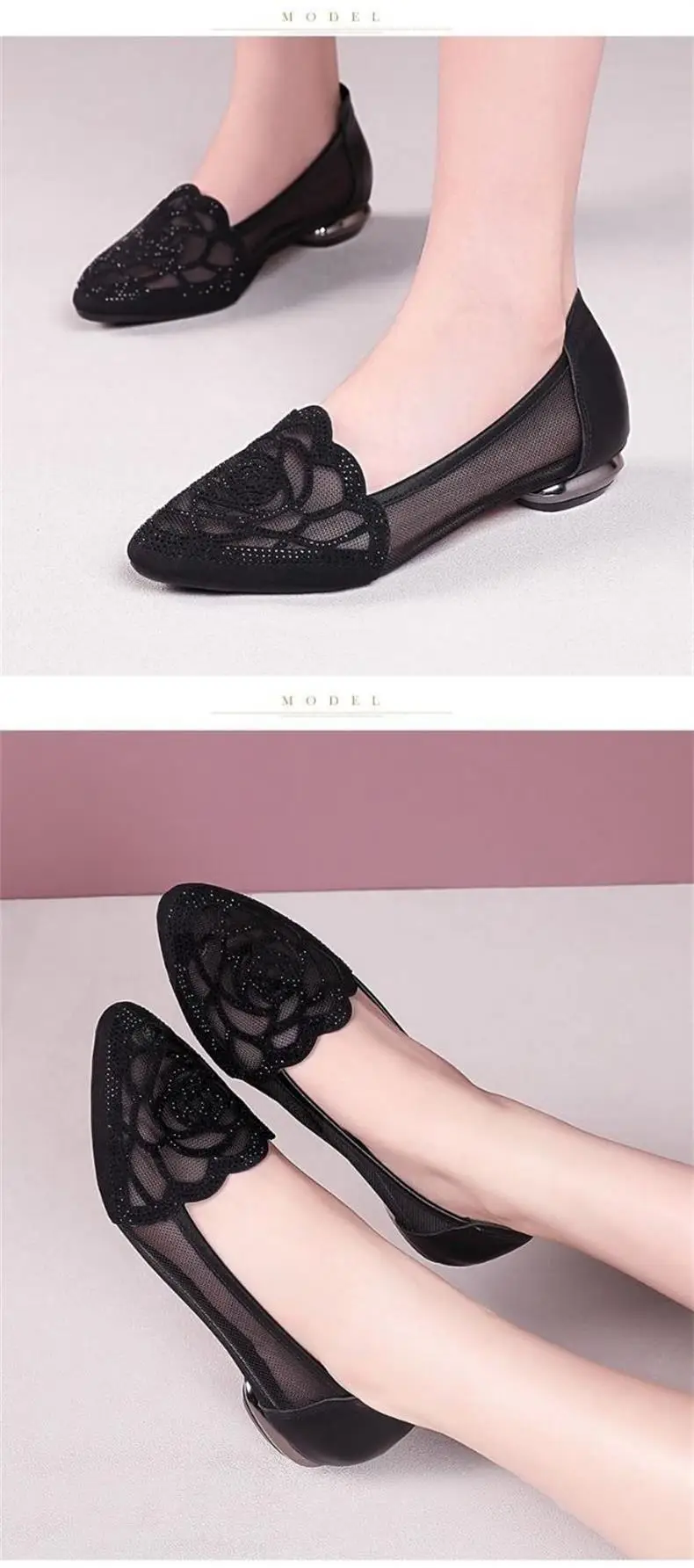 Soft Leather Single-layer Shoes Women's Mesh Flat Hollow Flat Heel Sandals Women's Summer 2023 New Toe Frosted Large Size Women's Shoes — feature 5
