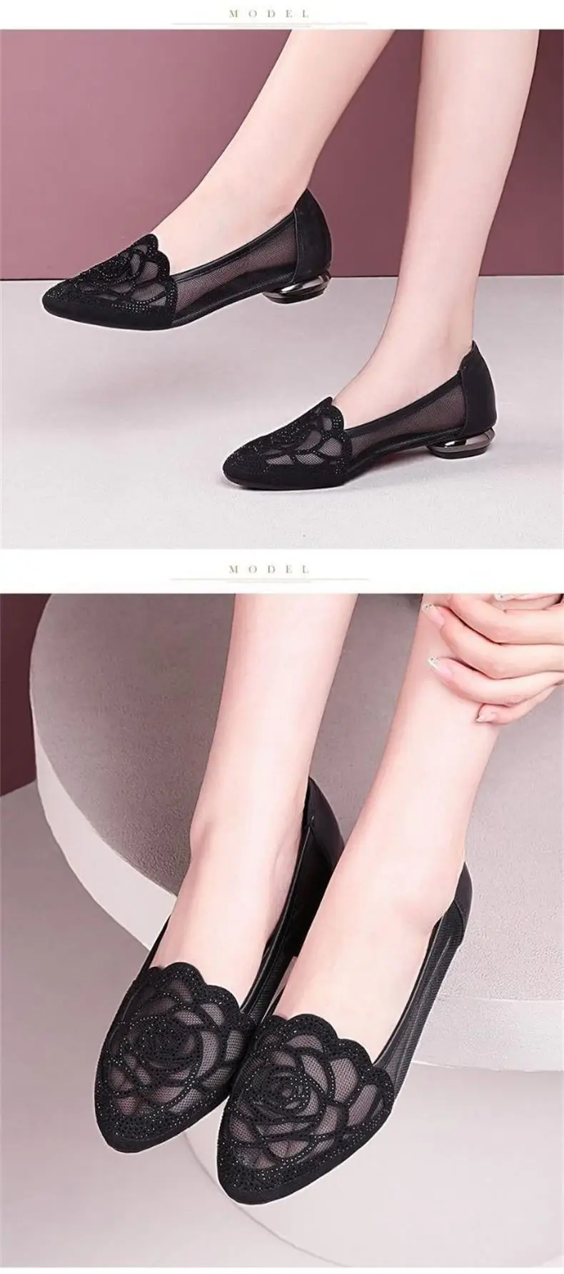 Soft Leather Single-layer Shoes Women's Mesh Flat Hollow Flat Heel Sandals Women's Summer 2023 New Toe Frosted Large Size Women's Shoes — feature 6
