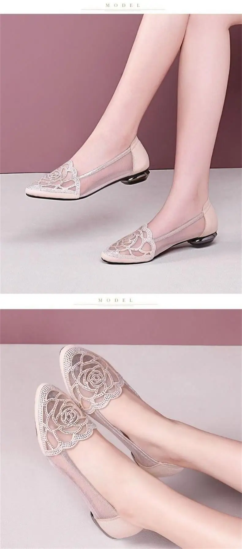 Soft Leather Single-layer Shoes Women's Mesh Flat Hollow Flat Heel Sandals Women's Summer 2023 New Toe Frosted Large Size Women's Shoes — feature 7