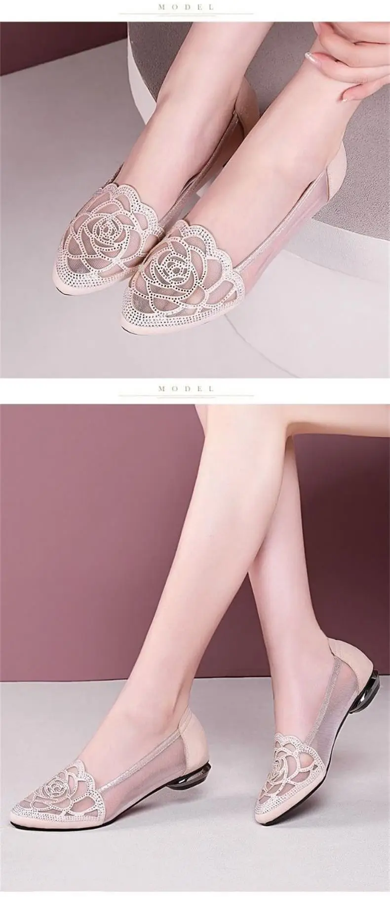 Soft Leather Single-layer Shoes Women's Mesh Flat Hollow Flat Heel Sandals Women's Summer 2023 New Toe Frosted Large Size Women's Shoes — feature 8