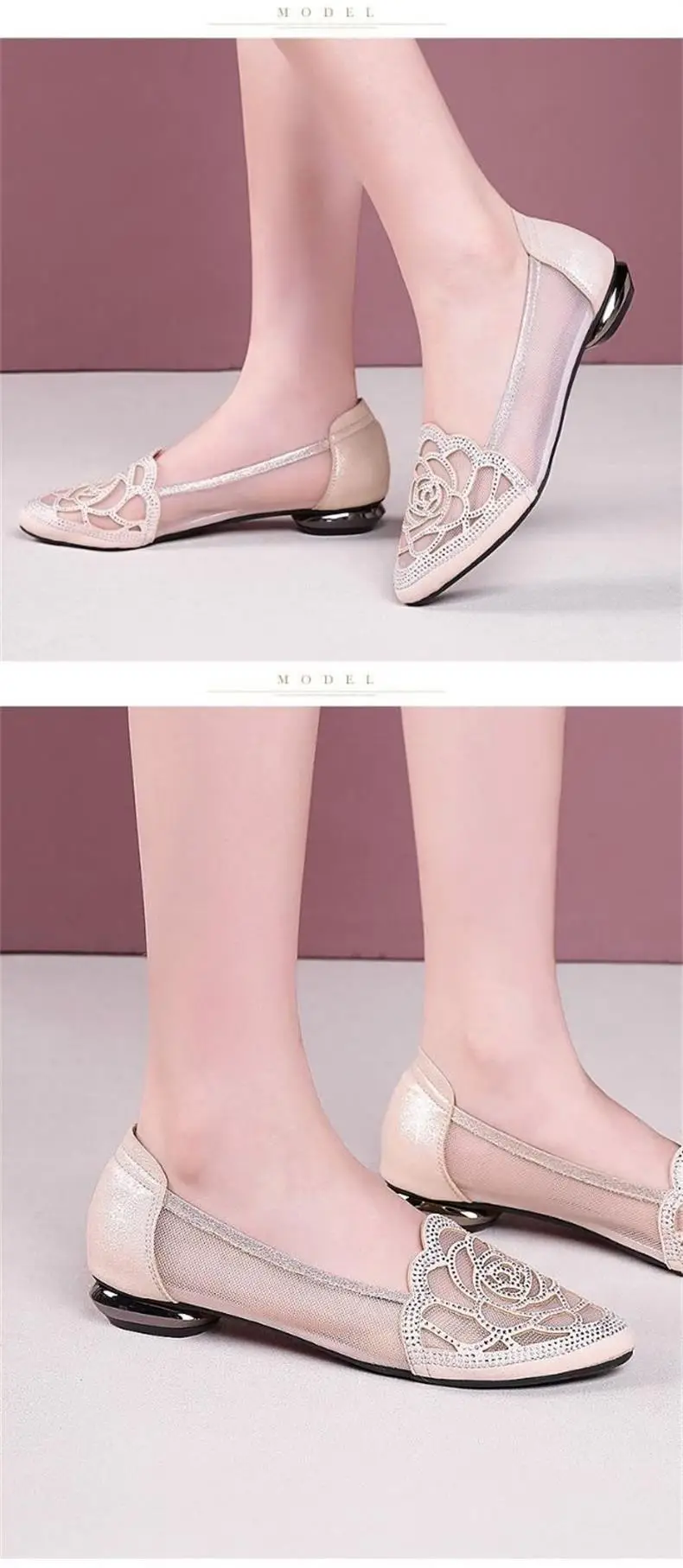 Soft Leather Single-layer Shoes Women's Mesh Flat Hollow Flat Heel Sandals Women's Summer 2023 New Toe Frosted Large Size Women's Shoes — feature 9