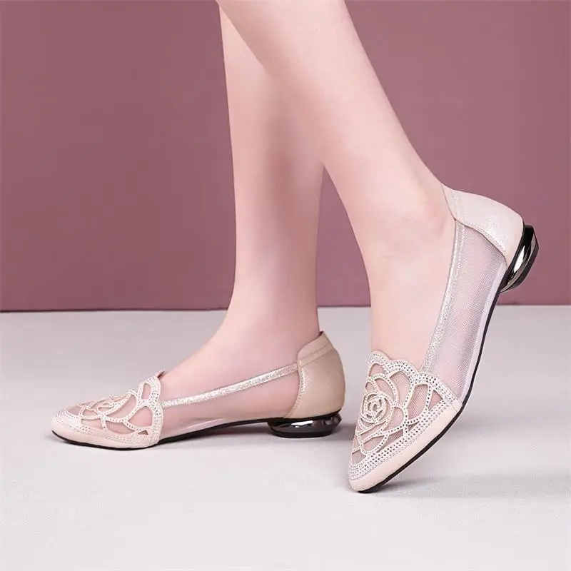 Soft Leather Single-layer Shoes Women's Mesh Flat Hollow Flat Heel Sandals Women's Summer 2023 New Toe Frosted Large Size Women's Shoes - Image 2