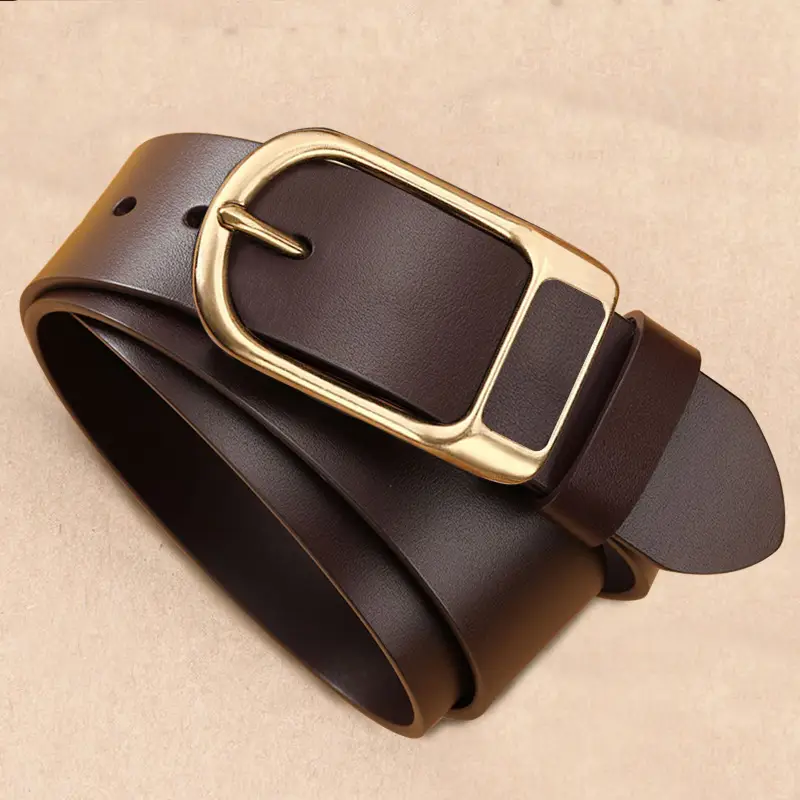 Vintage Brown Leather Belt with Gold Buckle