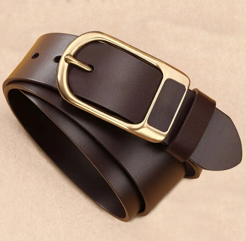 Vintage Brown Leather Belt with Gold Buckle — feature 14