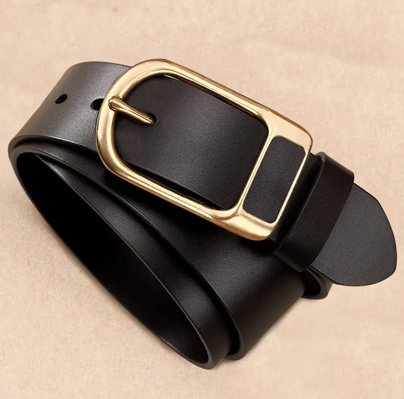 Vintage Brown Leather Belt with Gold Buckle — feature 17