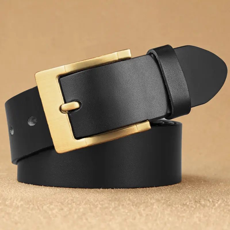 Vintage Brown Leather Belt with Gold Buckle