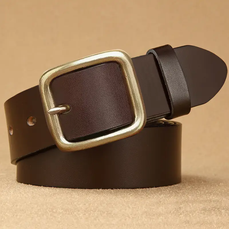 Vintage Brown Leather Belt with Gold Buckle