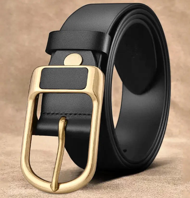 Vintage Brown Leather Belt with Gold Buckle