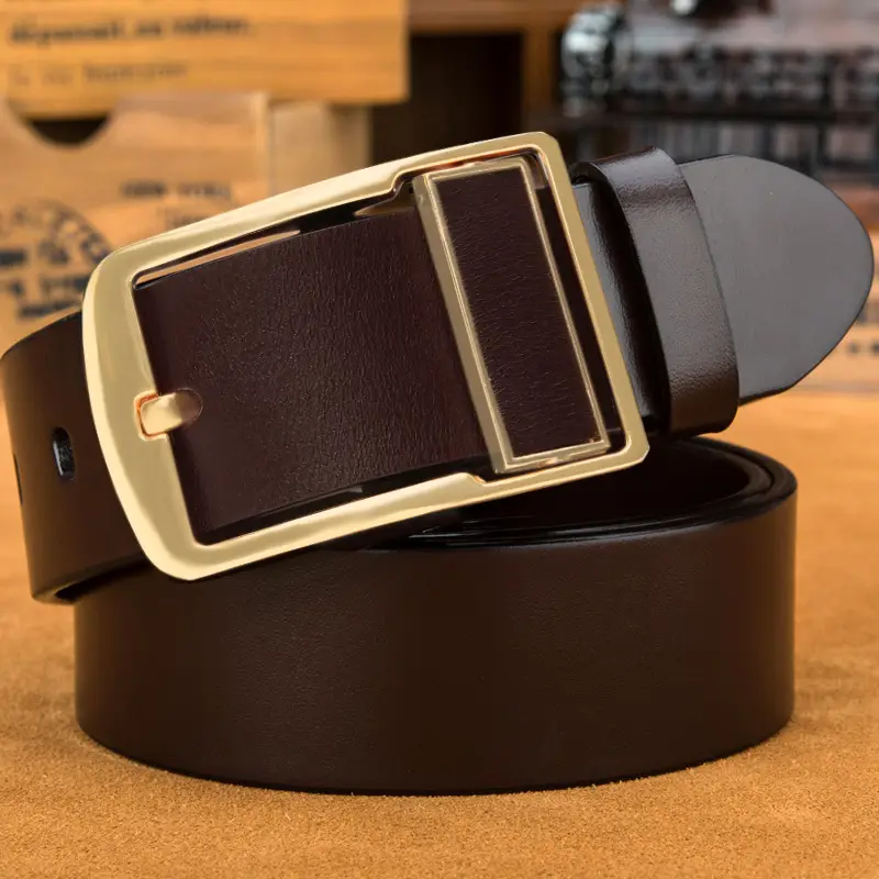 Vintage Brown Leather Belt with Gold Buckle