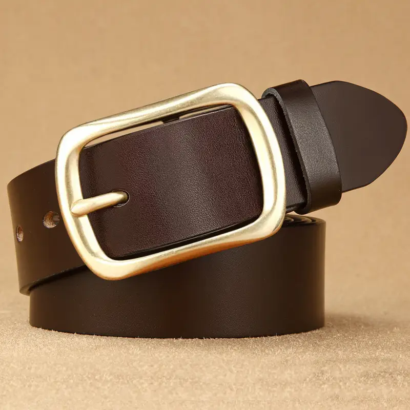 Vintage Brown Leather Belt with Gold Buckle