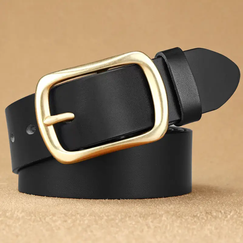 Vintage Brown Leather Belt with Gold Buckle