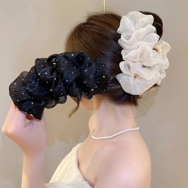 Double-Sided Big Bow Clip with Rhinestone Mesh Hairpin - Image 4