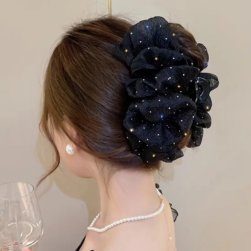 Double-Sided Big Bow Clip with Rhinestone Mesh Hairpin - Image 6
