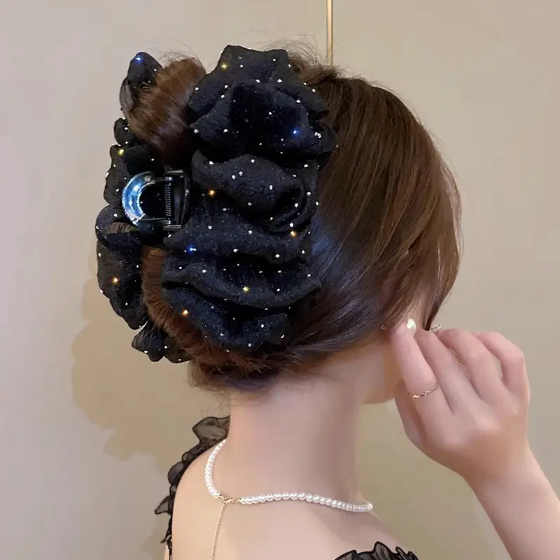 Double-Sided Big Bow Clip with Rhinestone Mesh Hairpin - Image 7