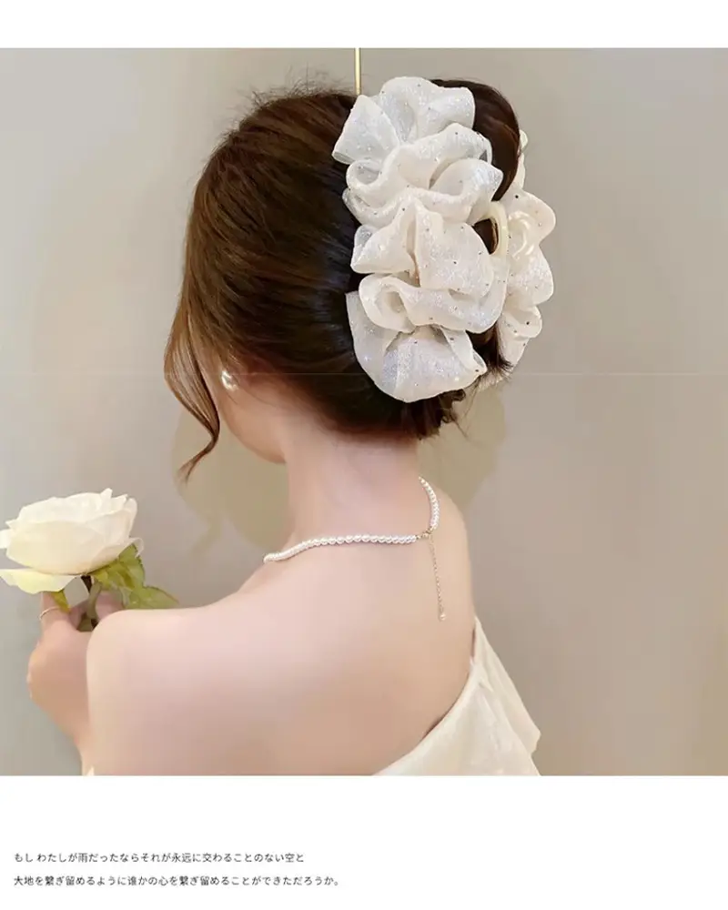 Double-Sided Big Bow Clip with Rhinestone Mesh Hairpin — feature 2
