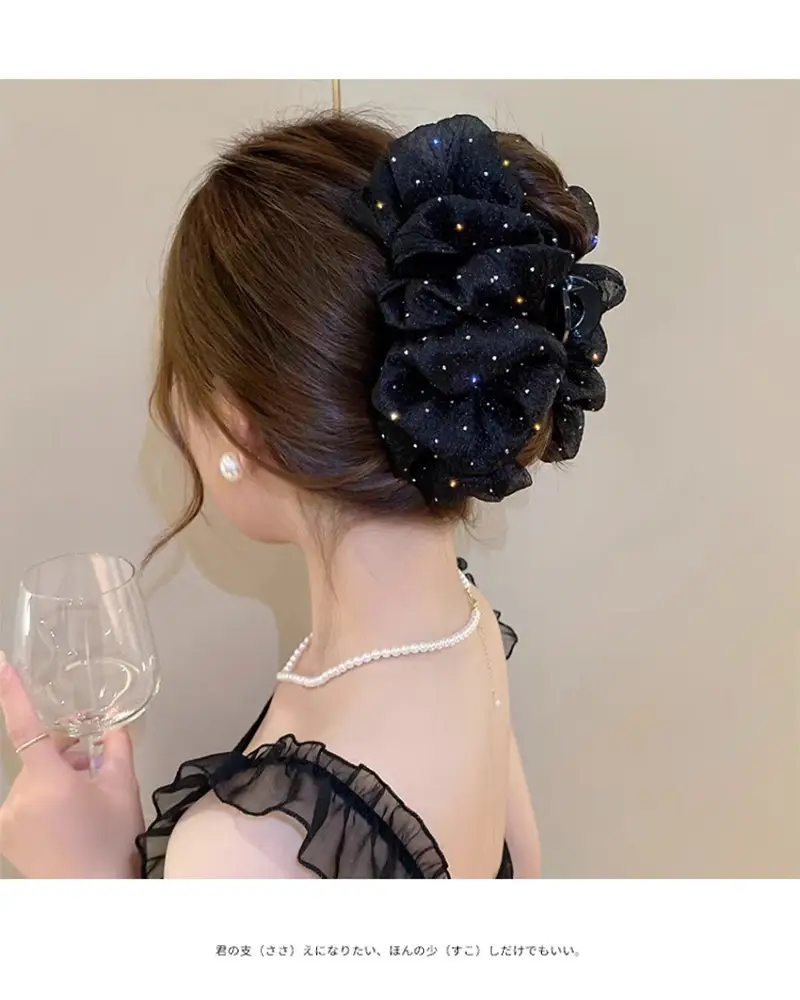 Double-Sided Big Bow Clip with Rhinestone Mesh Hairpin — feature 3