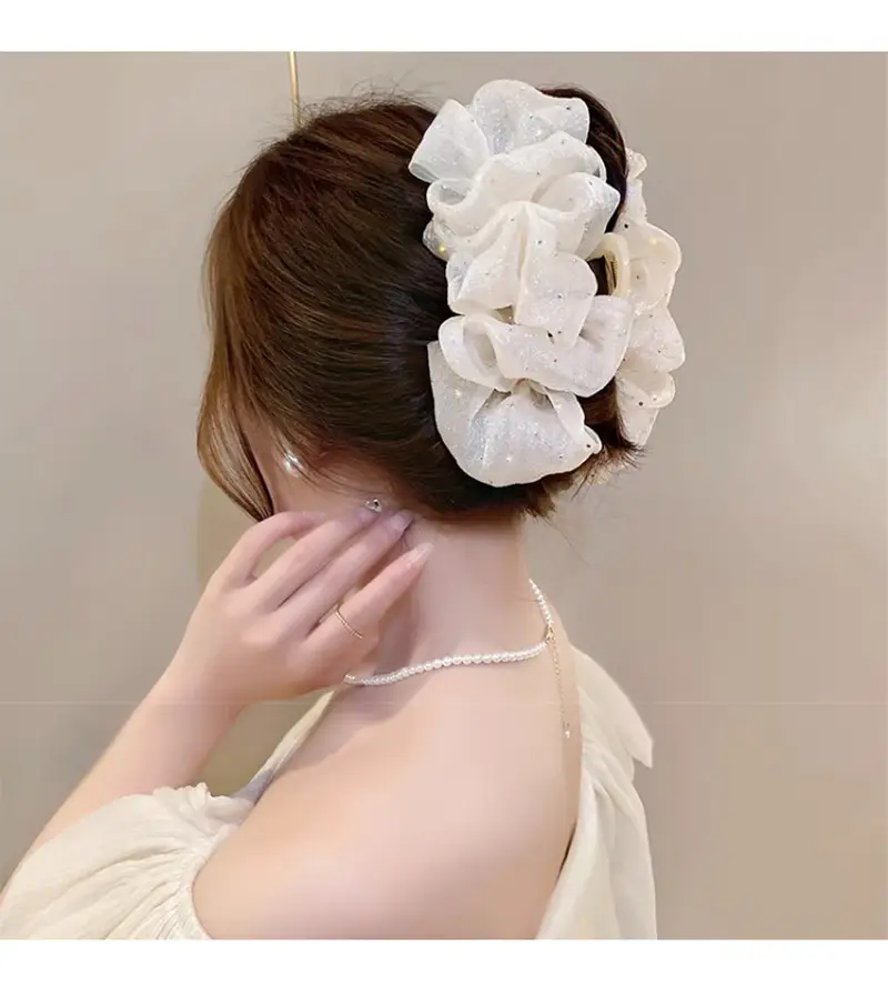 Double-Sided Big Bow Clip with Rhinestone Mesh Hairpin — feature 4