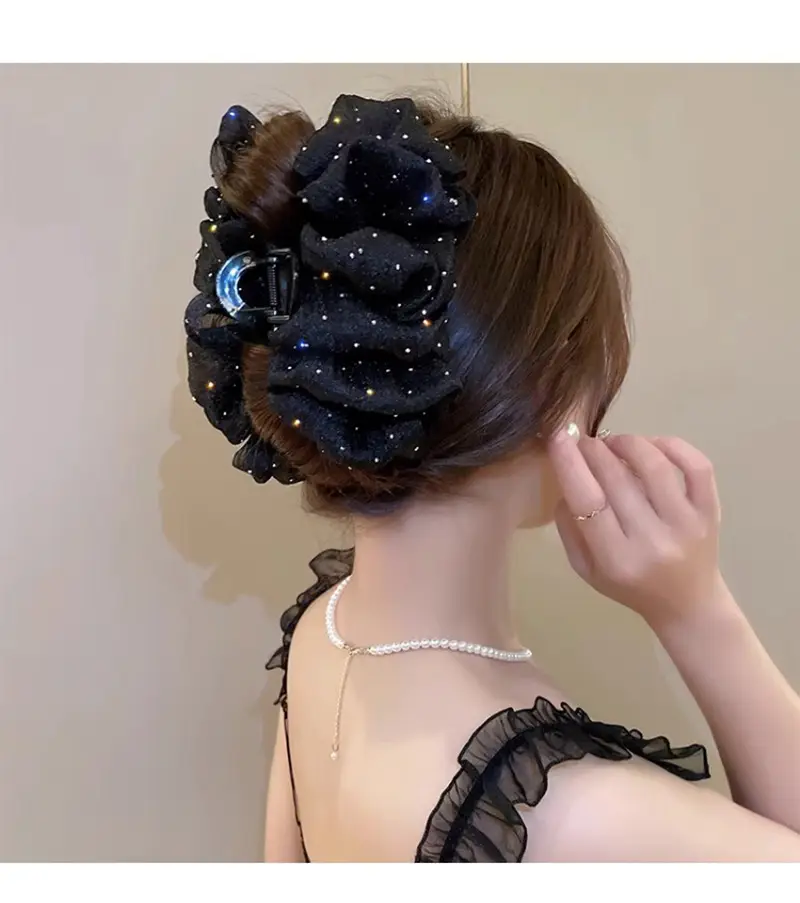 Double-Sided Big Bow Clip with Rhinestone Mesh Hairpin — feature 6