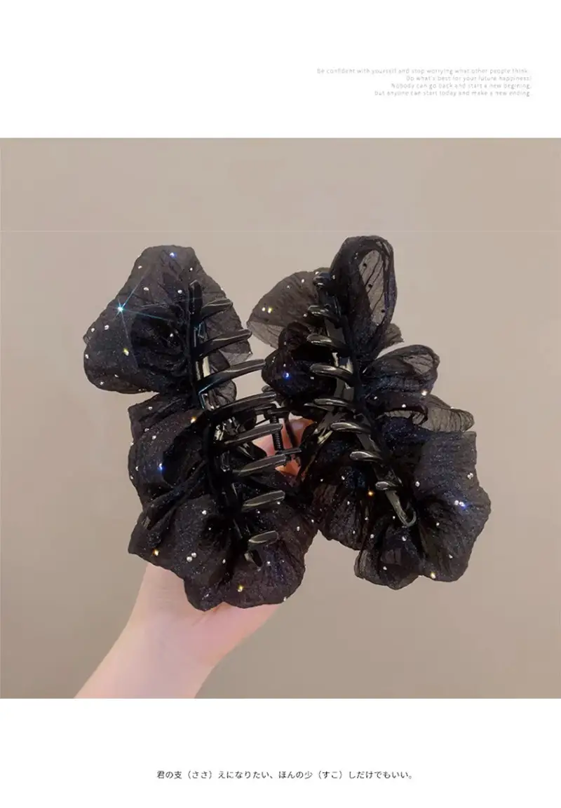 Double-Sided Big Bow Clip with Rhinestone Mesh Hairpin — feature 7
