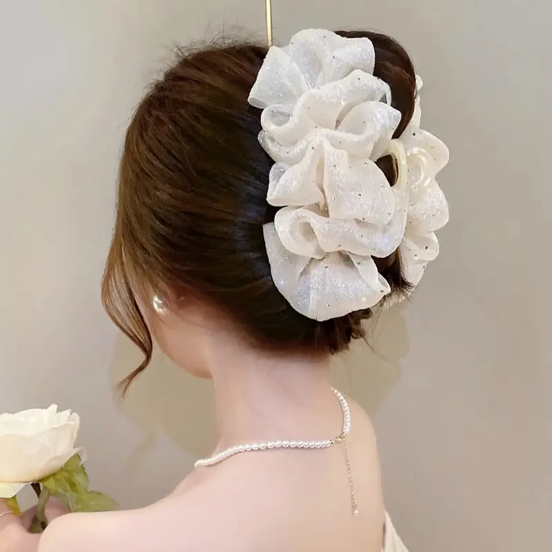 Double-Sided Big Bow Clip with Rhinestone Mesh Hairpin - Image 2