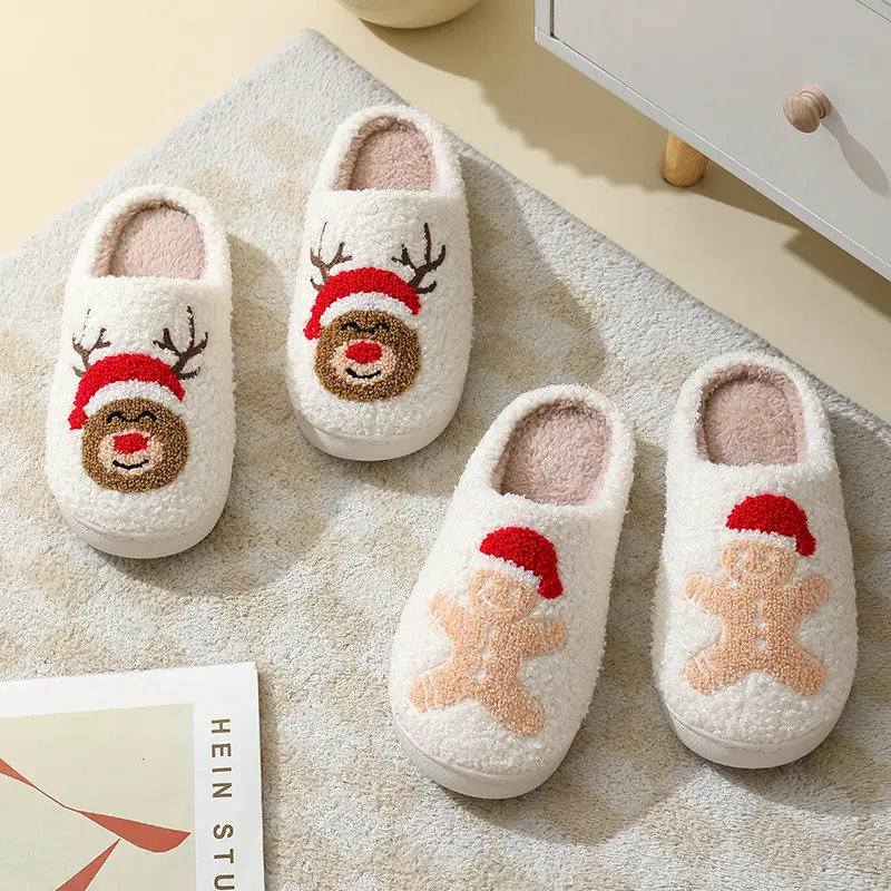 New Comfortable Home Cute Cartoon Santa Claus Winter Cotton Slippers for Men and Women Couple Warm Cotton Slippers