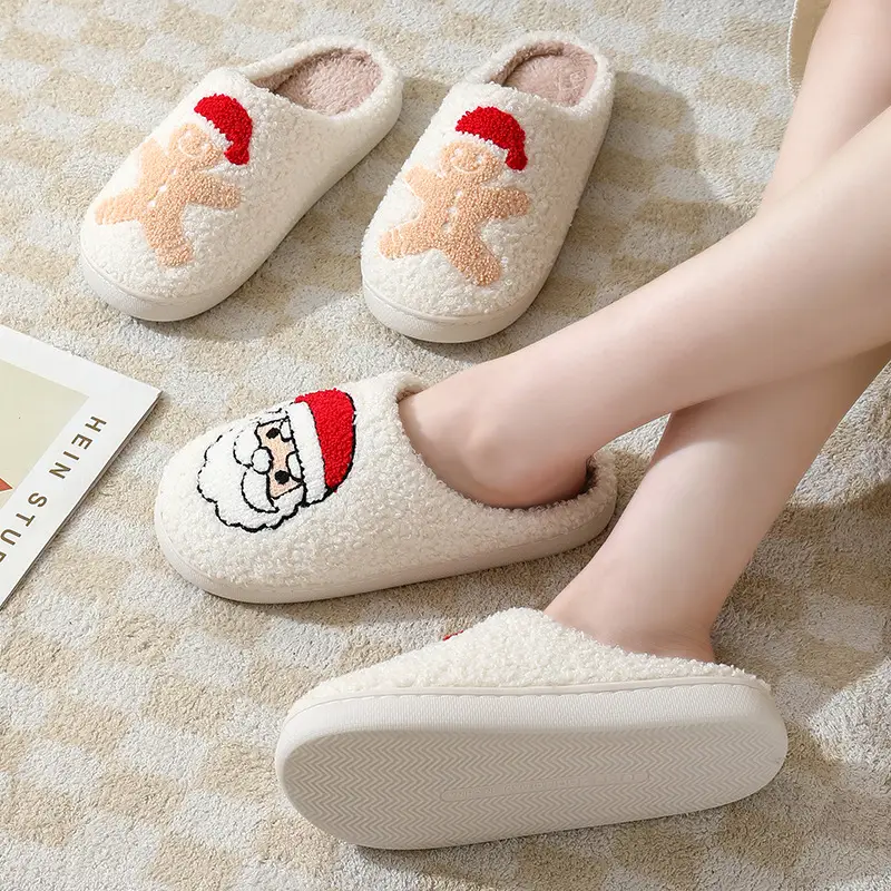 New Comfortable Home Cute Cartoon Santa Claus Winter Cotton Slippers for Men and Women Couple Warm Cotton Slippers