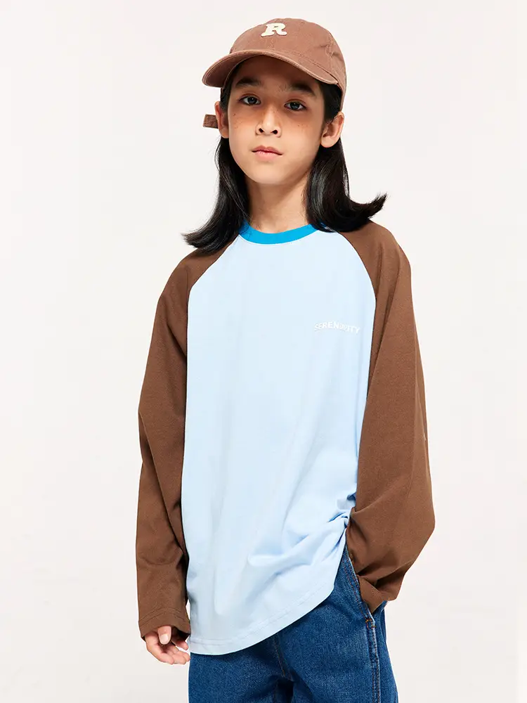 Girls Boys Retro Patchwork T-Shirt Blue White Spring New - Image 8