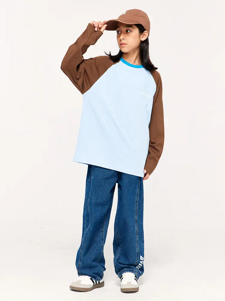 Girls Boys Retro Patchwork T-Shirt Blue White Spring New - Image 12