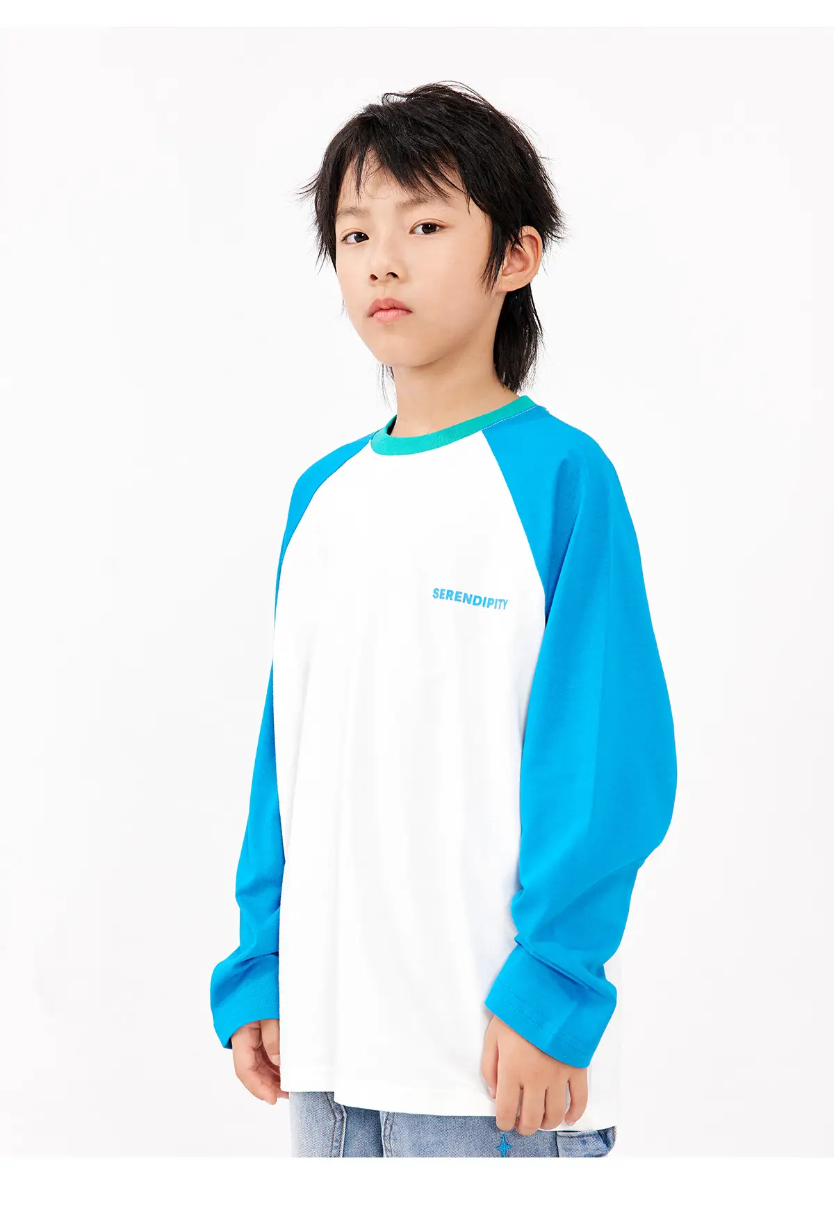 Girls Boys Retro Patchwork T-Shirt Blue White Spring New — feature 20