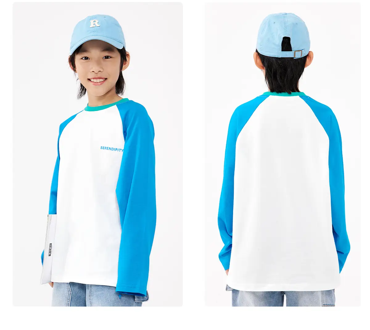 Girls Boys Retro Patchwork T-Shirt Blue White Spring New — feature 22