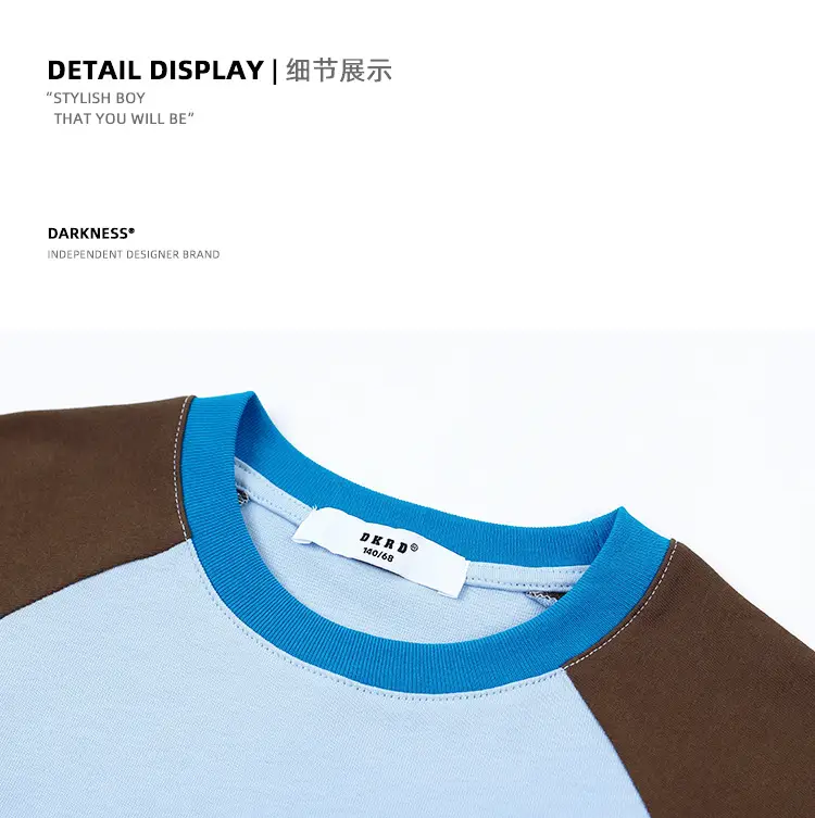 Girls Boys Retro Patchwork T-Shirt Blue White Spring New — feature 33