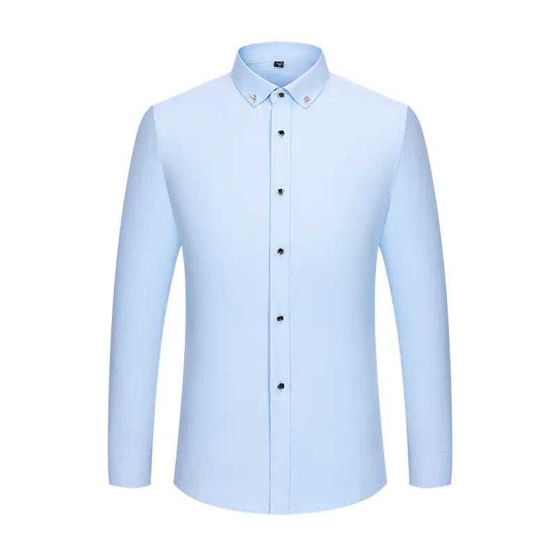 New Men's Blue Silk Long Sleeve Collar Shirt - Image 8