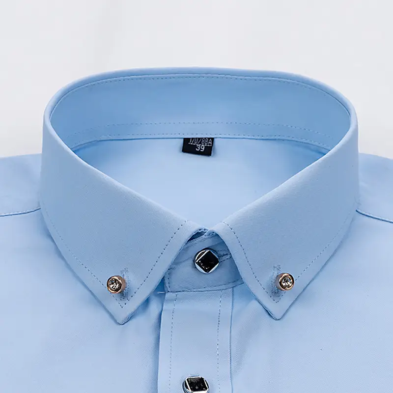New Men's Blue Silk Long Sleeve Collar Shirt - Image 9
