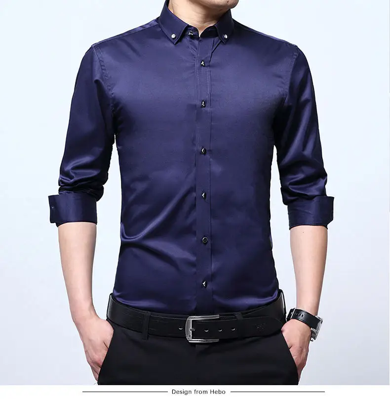 New Men's Blue Silk Long Sleeve Collar Shirt — feature 12